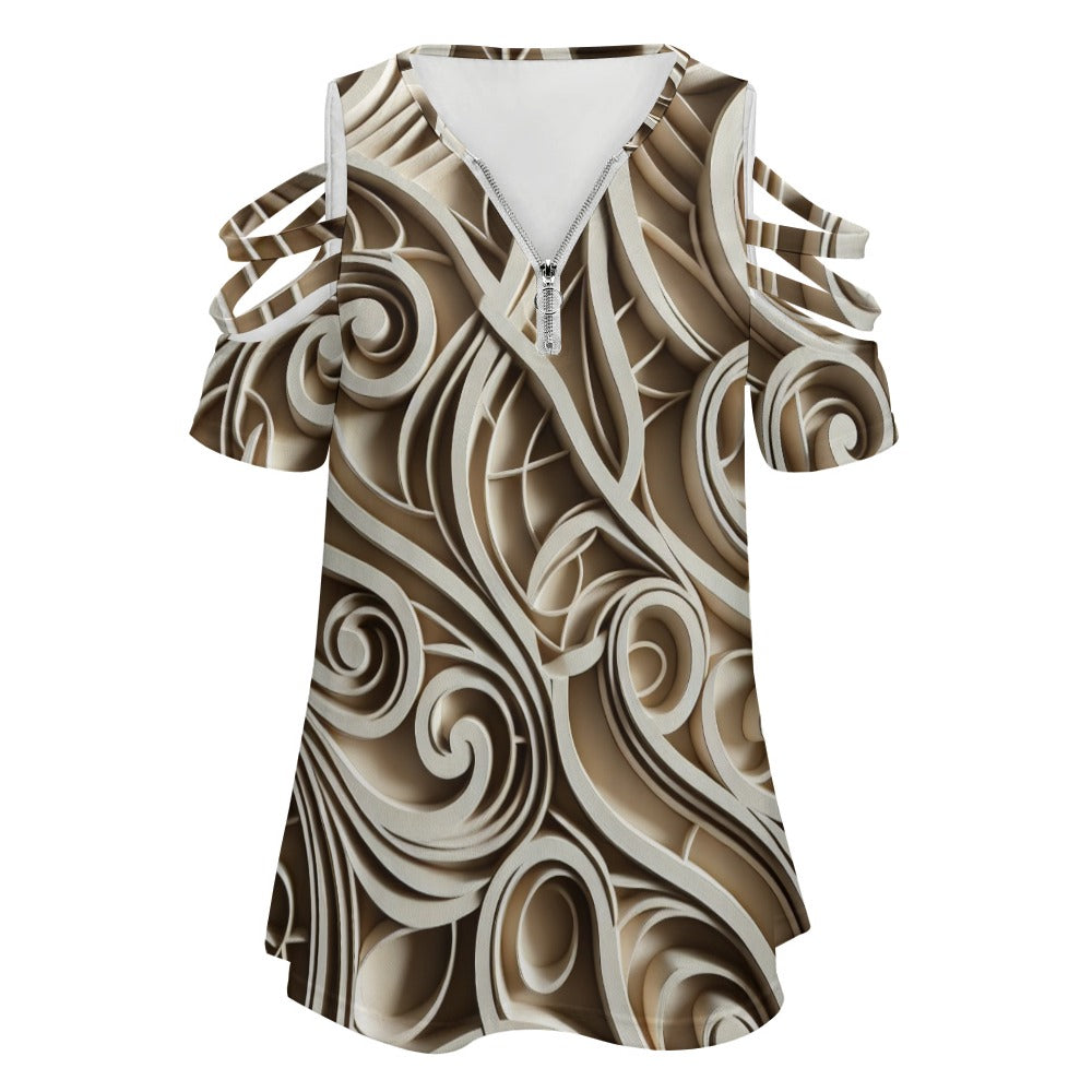 Ladies BE Zip Off Shoulder Top (P190)