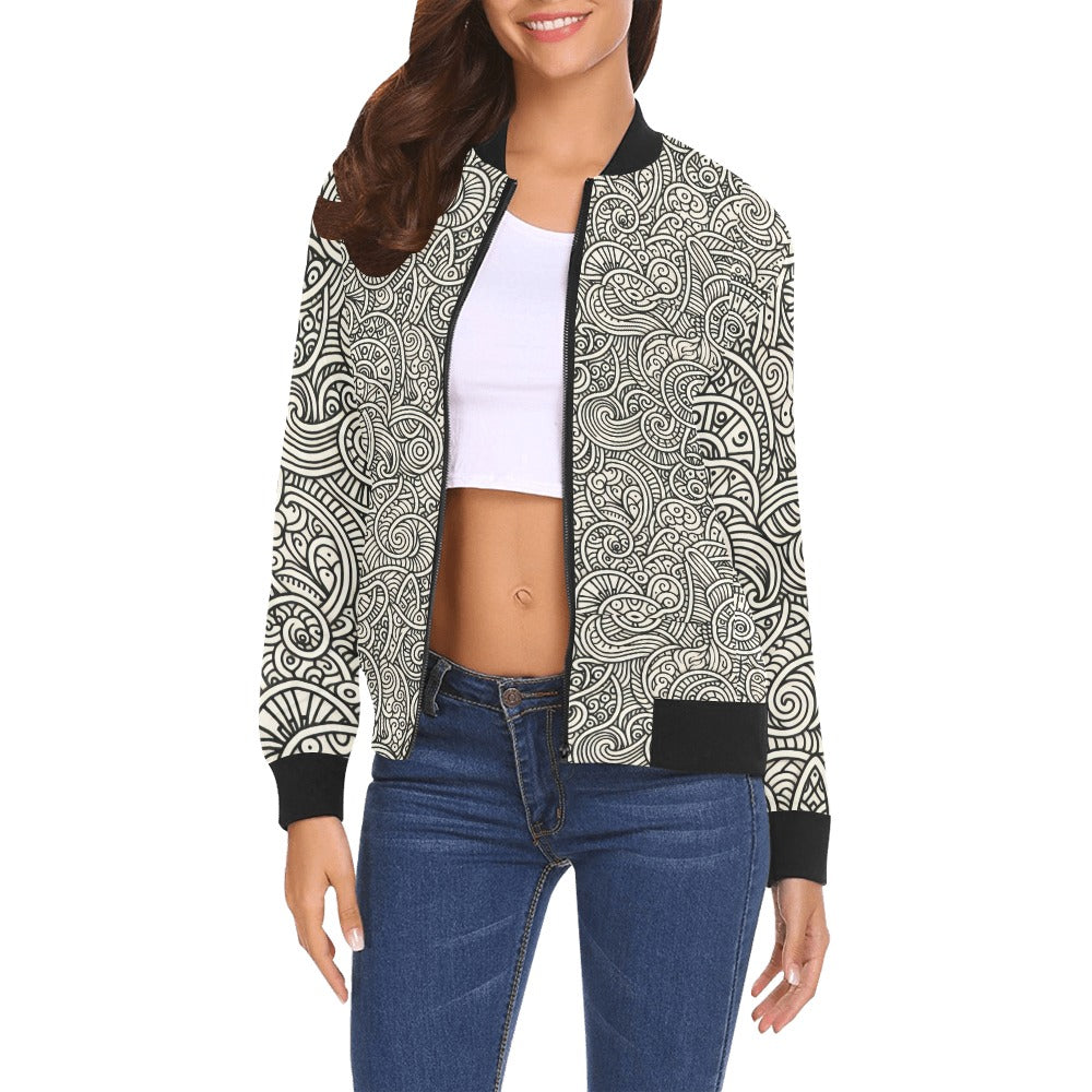 Bomberjacke mit Allover-Print für Damen (P188)