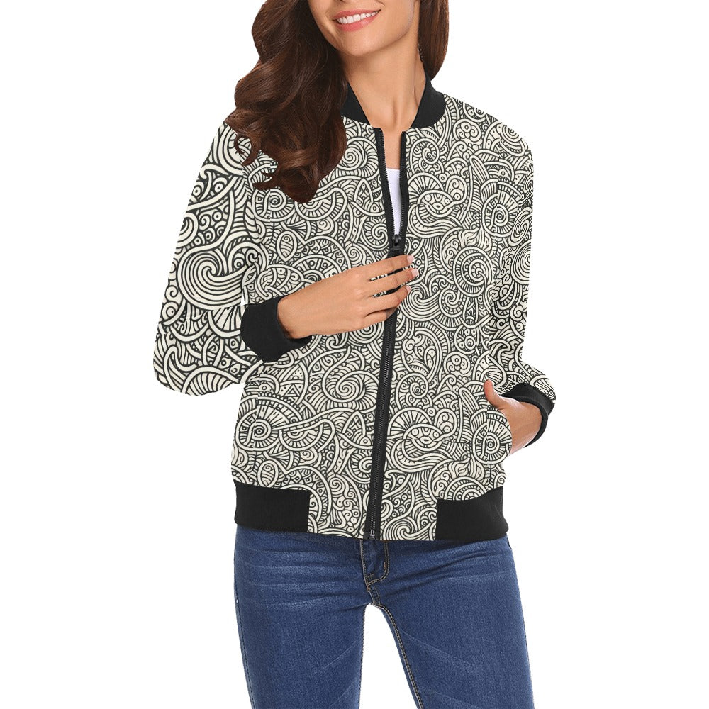 Bomberjacke mit Allover-Print für Damen (P188)