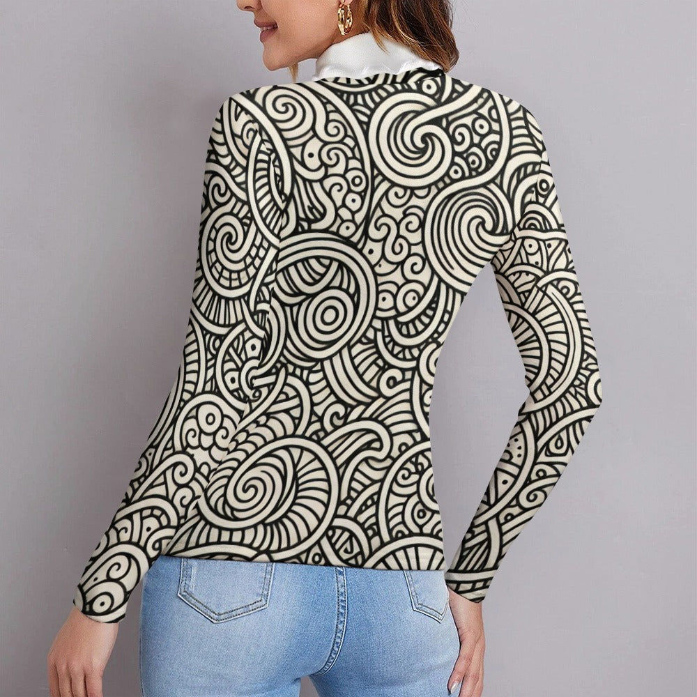 Langärmliger Damenpullover mit Revers (P188)