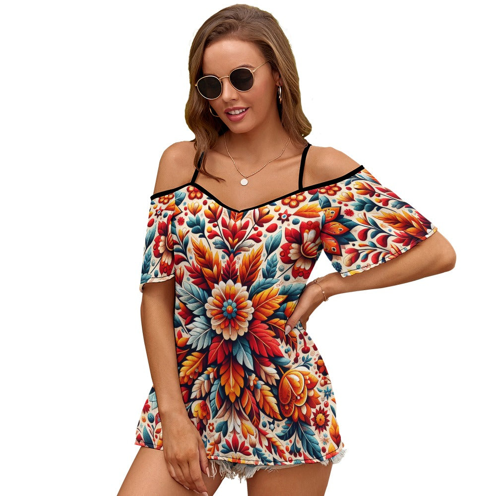 Casual Ladies Off Shoulder Sling Short Sleeve Top (C93)