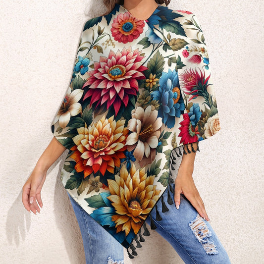 Knitted Cape With Fringed Edge (C95)