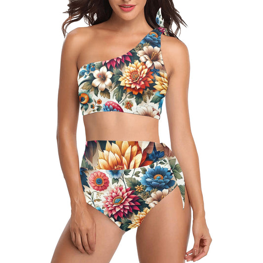 High Waisted One Shoulder Bikini Set (C95)