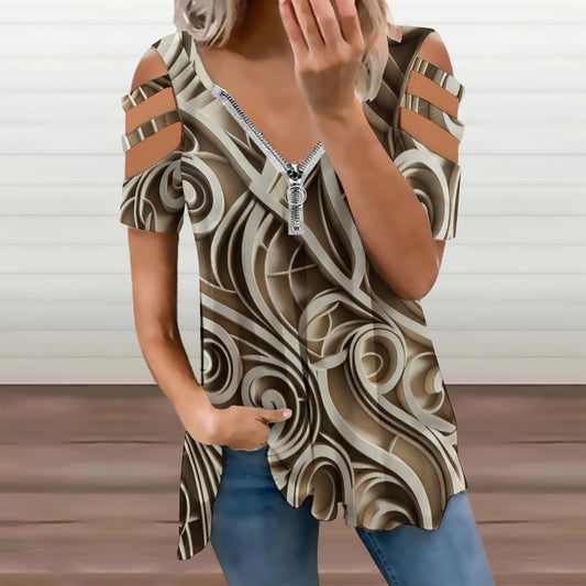 Ladies BE Zip Off Shoulder Top (P190)