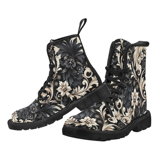 Damen-Schnürstiefel aus Segeltuch (P284) (Schwarz)