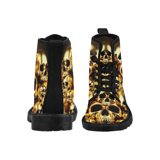 Men's Lace Up Canvas Boots Skull (P191) (WHITE)
